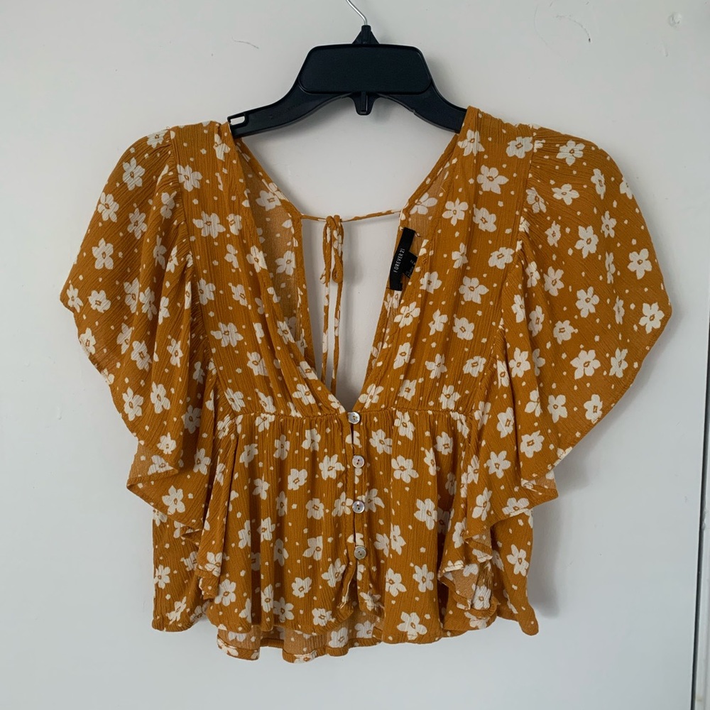 Yellow floral crop top